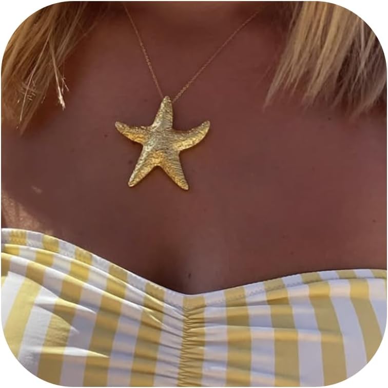 Sanyaa Seashell Starfish Necklace for Women Conch Shell Summer Pearl Beach 14k Gold Layered Dainty Choker - Image 1